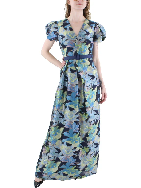 ladies-floral-dress-designer-daisy-Womens Floral Pleated Evening Dress