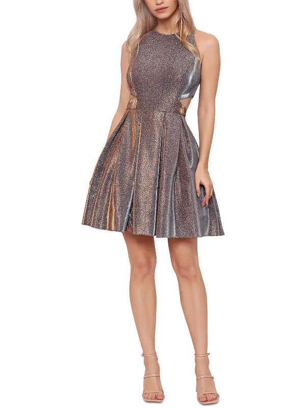 Women's party dress contour glow -Womens Metallic Mini Cocktail and Party Dress