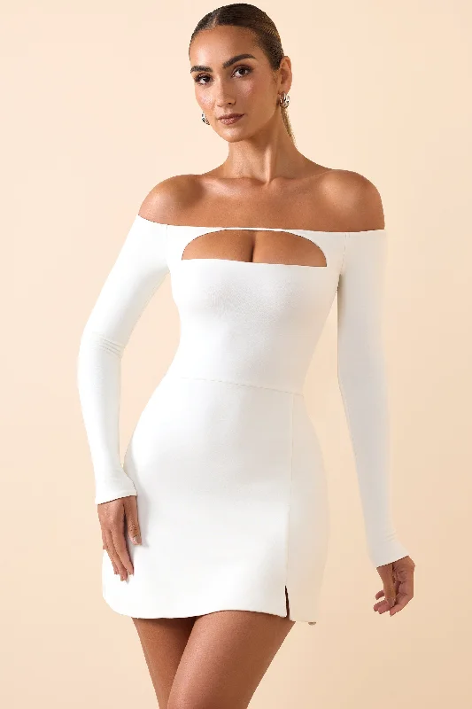 Women's mini dress turn chic -Modal Cut-Out Off-Shoulder A-Line Mini Dress in White