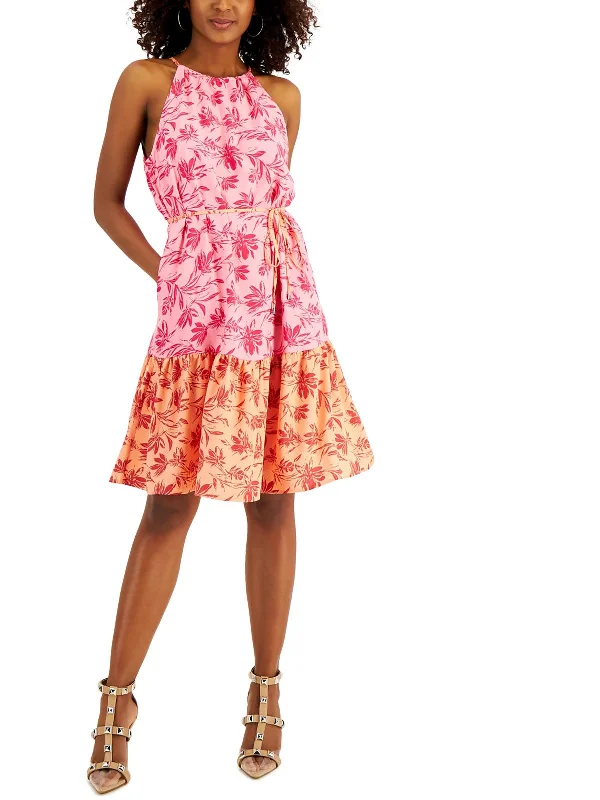 ladies-floral-dress-lace-luminance-Womens Floral A-Line Halter Dress