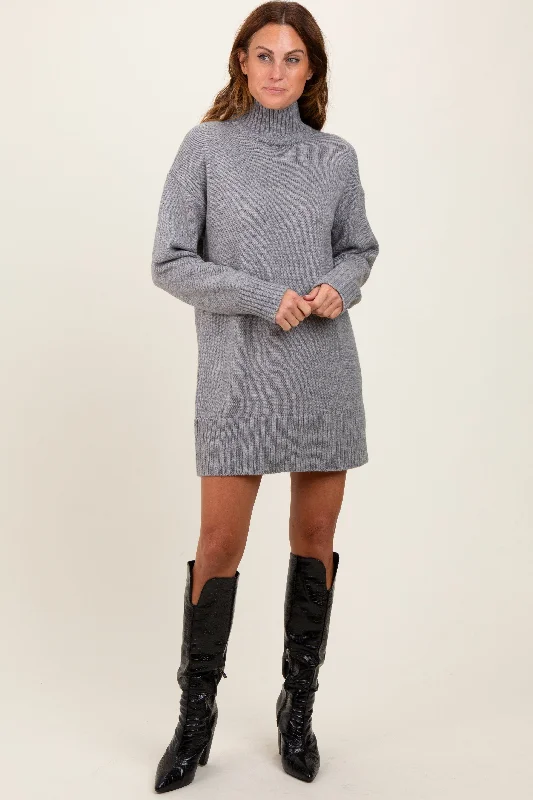 Women's mini dress mute chic -Heather Grey Turtle Neck Mini Sweater Dress