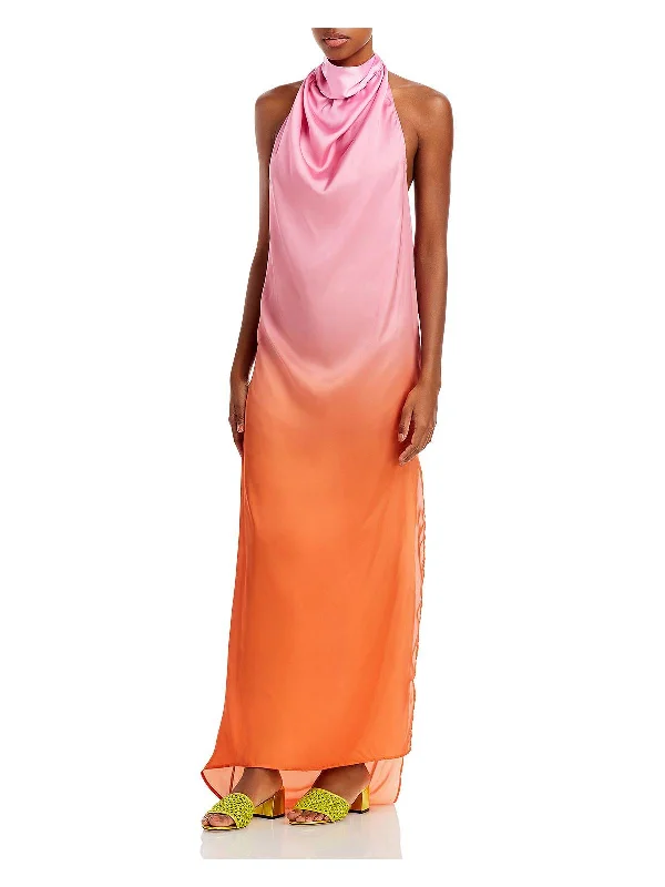 ladies-maxi-dress-feminine-fable-Womens Satin Open-Back Maxi Dress