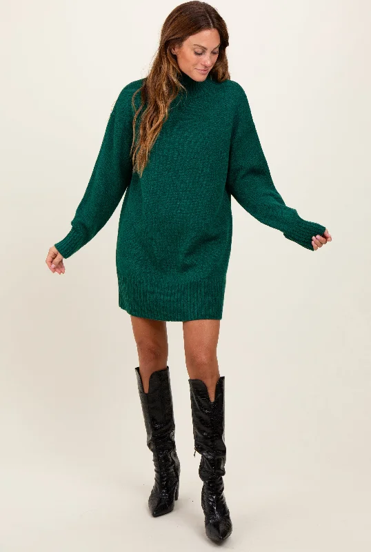 Women's mini dress boom pop -Forest Green Turtle Neck Mini Sweater Dress