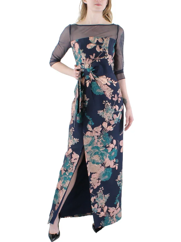 ladies-floral-dress-picnic-poise-Womens Floral Metallic Evening Dress