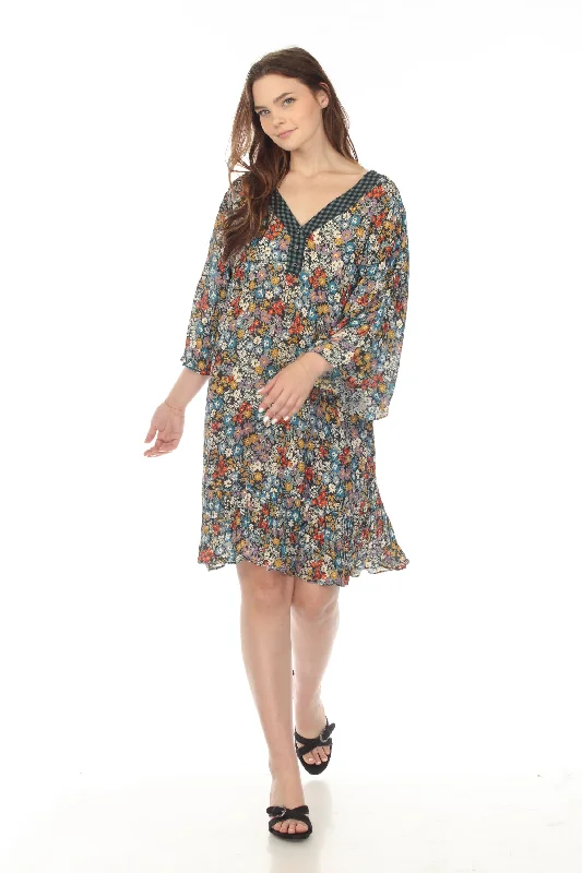 ladies-floral-dress-runway-ripple-Johnny Was Love Divina Floral Wide Sleeve Tunic Dress Boho Chic L38821