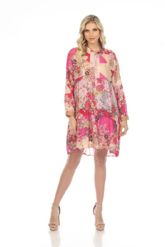 ladies-floral-dress-girls-glow-Johnny Was Yama Jasmine Silk Floral Long Sleeve Slip Dress Chic C35322BE