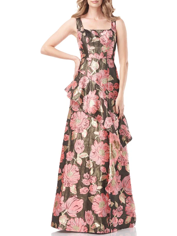 ladies-floral-dress-garden-gleam-Belle Womens Metallic Floral Evening Dress