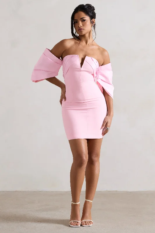 Women's bodycon dress gleam chic -Short & Sweet | Pink Bardot Bodycon Mini Dress